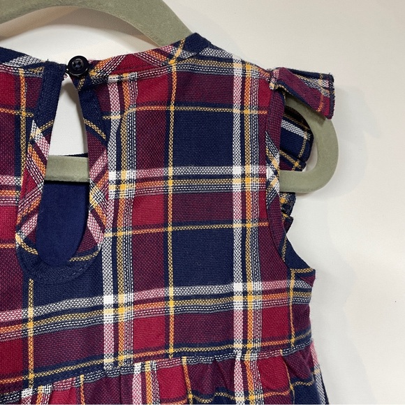 Lilly & Sid 12-18 mo Fall Plaid A Line Ruffle Dress Burgandy Navy & Gold Autumn - Picture 6 of 6